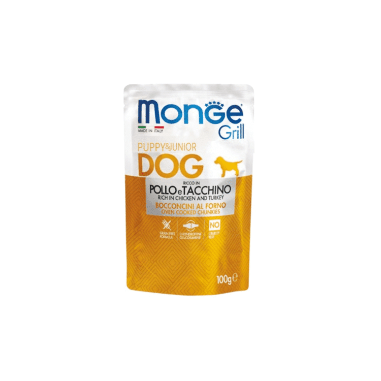 MONGE CANINE GRILL PUPPY POLLO Y PAVO SOBRE 100 G