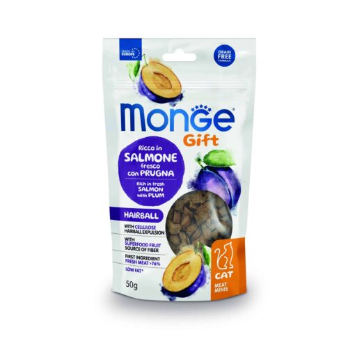 Monge Gift Meat Minis Cat Hairball – Salmon y Ciruela