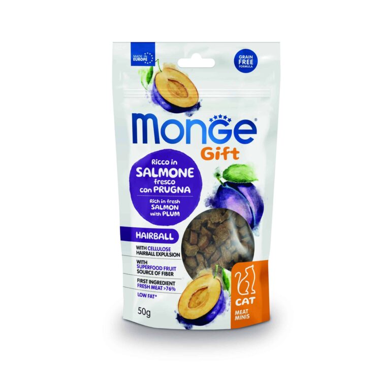Monge Gift Meat Minis Cat Hairball – Salmon y Ciruela