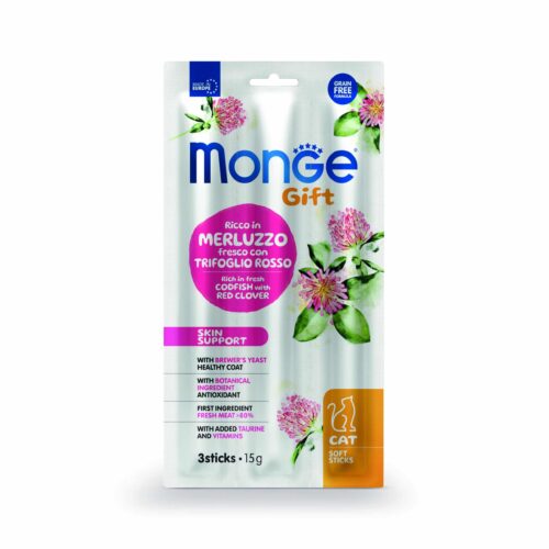 Monge Gift Soft Sticks Skin support Cat Adult – Bacalao y Trebol Rojo