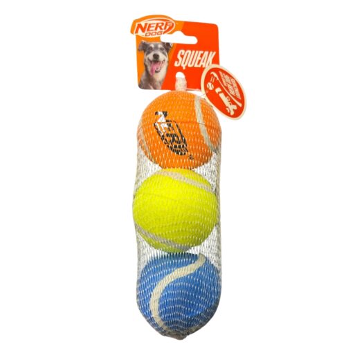 Nerf Dog Squeak Tennis Ball 3 pack – Blue/Yellow/Orange
